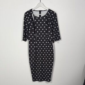 Elegant Black and White Polka Dot Long Sleeve Dress
